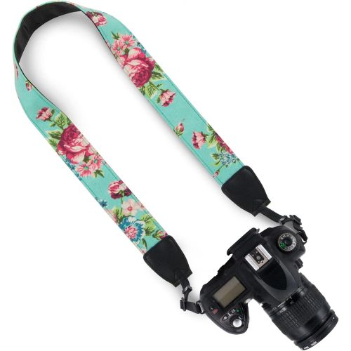  Wolven Pattern Canvas Camera Neck Shoulder Strap Belt Compatible with All DSLR/SLR/Men/Women etc (Green Vintage Floral)