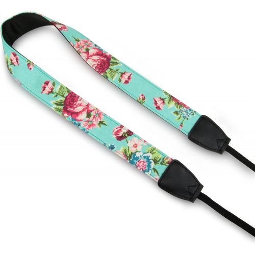  Wolven Pattern Canvas Camera Neck Shoulder Strap Belt Compatible with All DSLR/SLR/Men/Women etc (Green Vintage Floral)