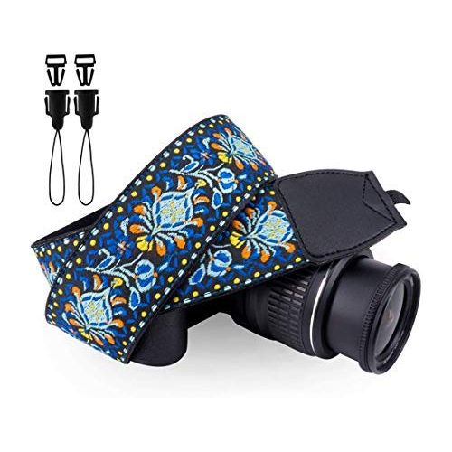  Wolven Vintage Jacquard Weave Camera Neck Shoulder Strap Belt Compatible with All DSLR/SLR/Digital Camera (DC)/Instant Camera/Polaroid etc, Blue Classic Floral