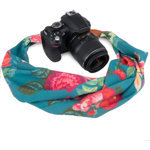  Wolven Soft Scarf Camera Neck Shoulder Strap Belt Compatible with All DSLR/SLR/Digital Camera (DC) / Instant Camera Etc, Green Flower