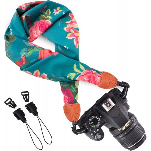  Wolven Soft Scarf Camera Neck Shoulder Strap Belt Compatible with All DSLR/SLR/Digital Camera (DC) / Instant Camera Etc, Green Flower