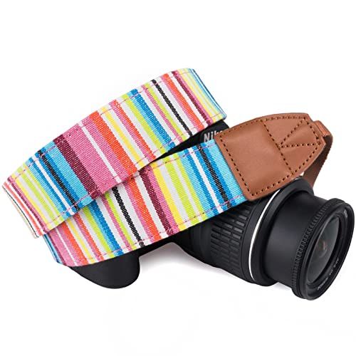  Wolven Pattern Canvas Camera Neck Shoulder Strap Belt Compatible with All DSLR/SLR/Men/Women etc, Multicolored Stripe Pattern