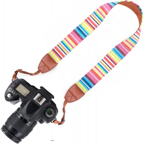  Wolven Pattern Canvas Camera Neck Shoulder Strap Belt Compatible with All DSLR/SLR/Men/Women etc, Multicolored Stripe Pattern