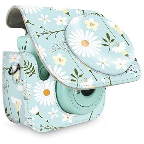  Wolven Protective Case Bag Purse Compatible with Mini 11 Mini 9 Mini 8 Mini 8+ Camera, Blue Flower Floral