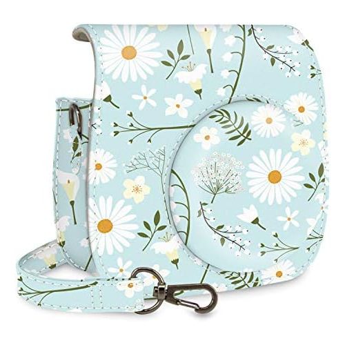  Wolven Protective Case Bag Purse Compatible with Mini 11 Mini 9 Mini 8 Mini 8+ Camera, Blue Flower Floral