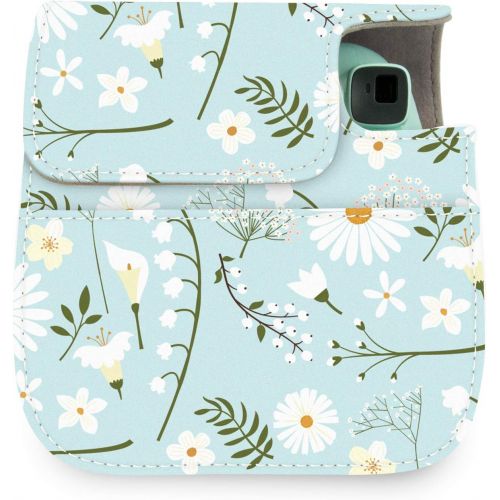  Wolven Protective Case Bag Purse Compatible with Mini 11 Mini 9 Mini 8 Mini 8+ Camera, Blue Flower Floral