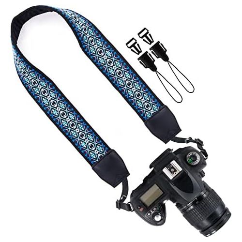  Wolven Vintage Jacquard Weave Camera Neck Shoulder Strap Belt Compatible with All DSLR/SLR/Digital Camera (DC)/Instant Camera/Polaroid etc, Blue Aztec