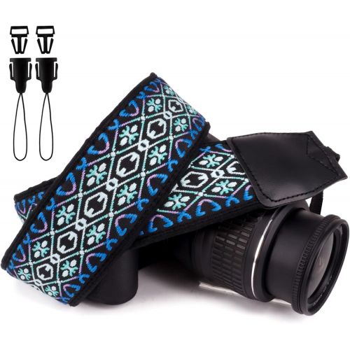  Wolven Vintage Jacquard Weave Camera Neck Shoulder Strap Belt Compatible with All DSLR/SLR/Digital Camera (DC)/Instant Camera/Polaroid etc, Blue Aztec