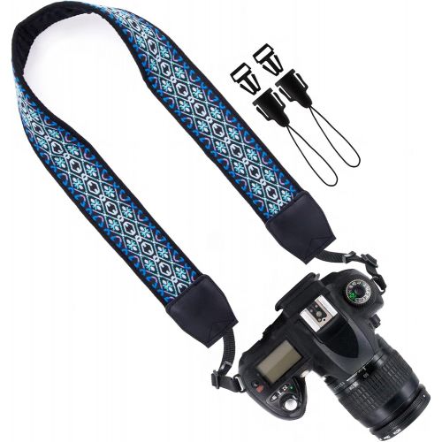  Wolven Vintage Jacquard Weave Camera Neck Shoulder Strap Belt Compatible with All DSLR/SLR/Digital Camera (DC)/Instant Camera/Polaroid etc, Blue Aztec