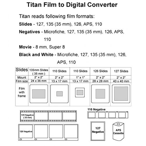  Wolverine Titan 8-in-1 20MP High Resolution Film to Digital Converter with 4.3 Screen and HDMI output, Worldwide Voltage 110V/240V AC Adapter, 32GB SD Card & 6ft HDMI Cable (Bundle