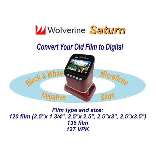  Wolverine F2D Saturn Digital Film & Slide Scanner - Converts 120 Medium Format, 127 Film, Microfiche, 35mm Negatives & Slides to Digital - 4.3 LCD, 16GB SD Card, Z-Cloth & HDMI Cab