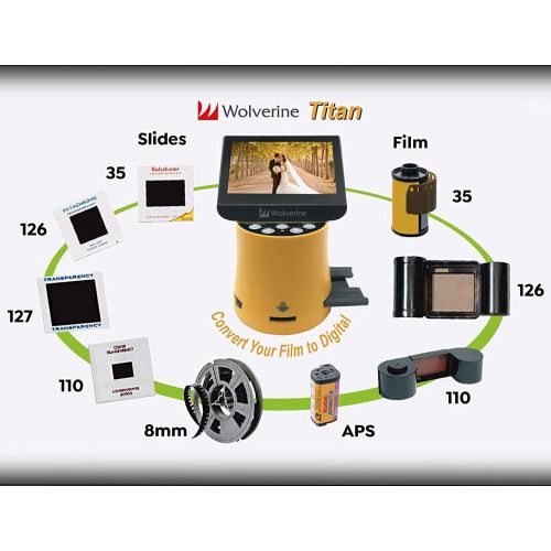  [아마존베스트]Wolverine Titan 8-in-1 20MP High Resolution Film to Digital Converter with 4.3 Screen and HDMI Output, Worldwide Voltage 110V/240V AC Adapter & 32GB SD Card (Bundle) (Blue)