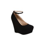 Womans Nubuck High Wedge Heel with Ankle Strap