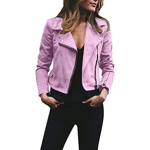  [아마존베스트]Armfre Tops Womens Faux Suede Moto Biker Jacket Open Front Long Sleeve Lapel Collar Blazer Casual Rivet Zipper Jacket Short Coat Outwear