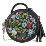 Womens Ethnic Style Embroidered Round Crossbody Shoulder Bag Top Handle Tote Handbag Bag
