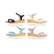 Womens Wedge Sandal Hologram Star Patch Sling Back Ankle Strap