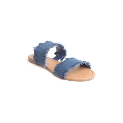  Womens Causal Denim Strappy Flat Slip On Sandals