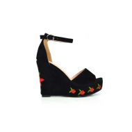 Womens Peep Toe Ankle Strap Embroidery Wedge Sandal