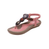 Womens Casual Beads Bohemian Sandals Soft Thong Flat Shoes