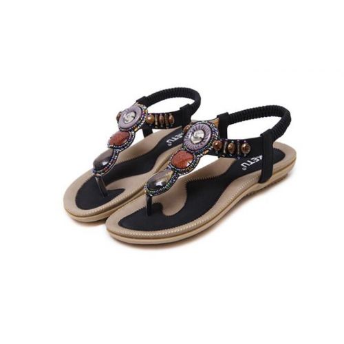  Womens Casual Beads Bohemian Sandals Soft Thong Flat Shoes