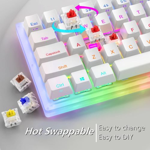  [아마존베스트]Womier K66 60% Keyboard, Hot Swappable Tyce-C Wired RGB Backlit Gateron Switch 60% Mechanical Keyboard with Crystalline Base for Win/Mac (Blue Switch,White)