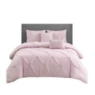 Wonder Home Wonder-Home Pintuck Oversized Comforter Set King, 5 Pieces Pinch Pleated Pink Bedding for Girl, Brushed Microfiber, Down Alternative, Fade Resistant, Wrinkle Free, 106x96