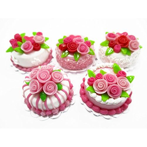  Wonder Miniature Dollhouse Miniatures Food Set 2cm 5 Mixed Rose Flower Cake Supply Charms 13702
