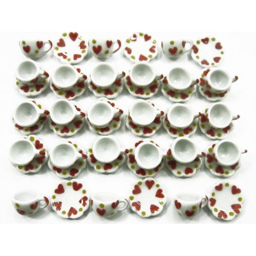  Wonder Miniature 24/48 Heart Coffee Cup Saucer Scallop Plate Dollhouse Miniature Ceramic #S 3895