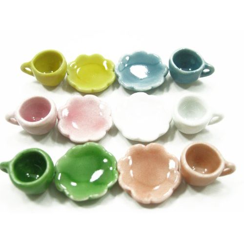  Wonder Miniature Dollhouse Miniature Ceramic 6/12 Coffee Tea Cup Saucer Scallop Plate #S 1284