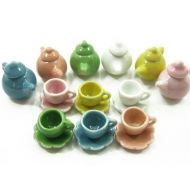 Wonder Miniature 6/18 Coffee Cup Teapot Scallop Saucer Plate Dollhouse Miniature Ceramic #S 2337