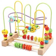 Wondertoys Bead Maze Toy for Toddlers Wooden Colorful Abacus Roller Coaster Educational Circle Toys for Babies Bead Maze Activity Cube Sensory Toys for Children