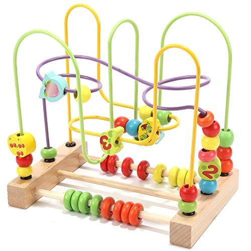  Wondertoys Bead Maze Toy for Toddlers Wooden Colorful Abacus Roller Coaster Educational Circle Toys for Babies Bead Maze Activity Cube Sensory Toys for Children