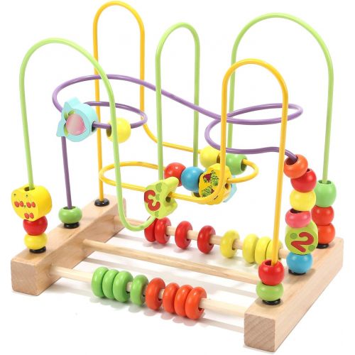  Wondertoys Bead Maze Toy for Toddlers Wooden Colorful Abacus Roller Coaster Educational Circle Toys for Babies Bead Maze Activity Cube Sensory Toys for Children