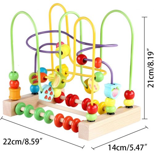  Wondertoys Bead Maze Toy for Toddlers Wooden Colorful Abacus Roller Coaster Educational Circle Toys for Babies Bead Maze Activity Cube Sensory Toys for Children