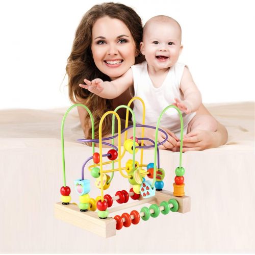  Wondertoys Bead Maze Toy for Toddlers Wooden Colorful Abacus Roller Coaster Educational Circle Toys for Babies Bead Maze Activity Cube Sensory Toys for Children