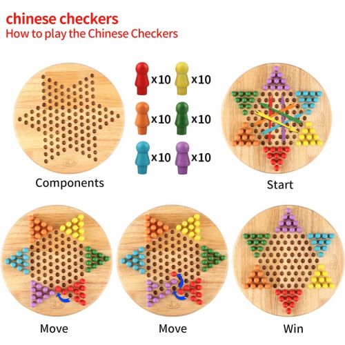  [아마존베스트]Wondertoys 2 in 1 Chinese Checkers & Gobang (Five in a Row) Wooden Board Game for Family