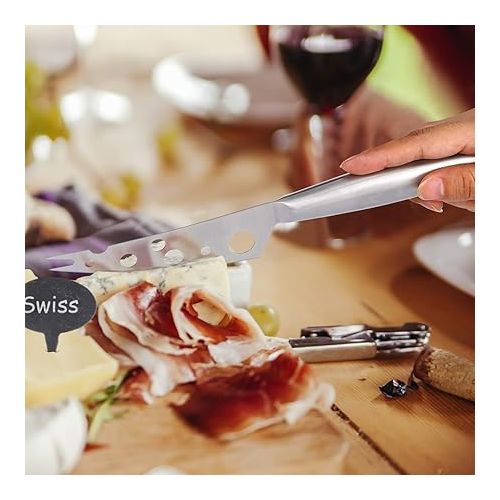  WoneNice Cheese Knives and Slate Markers Set - Collection Cheese Knife Gifts Set with 3 Long Handle Stainless Steel Cheese Knife & 1 Cheese Slicer & 3 Cheese Markers and 2 Soapstone Chalks