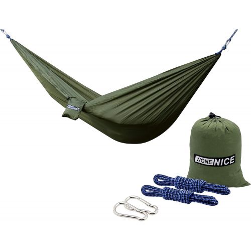  WoneNice Camping Hammock - Portable Lightweight Double Nylon Hammock, Best Parachute Hammock with 2 x Hanging Straps for Backpacking, Camping, Travel, Beach, Yard and Garden