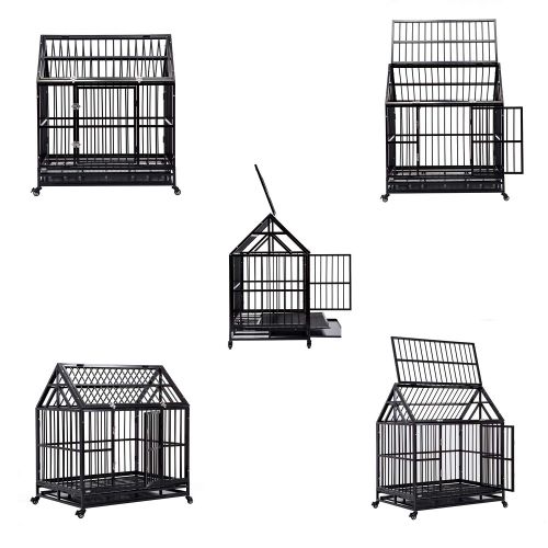  Wonline WONLINE 42 Heavy Duty Dog Cage Crate Kennel Metal Pet Playpen Portable w/Tray New House Design