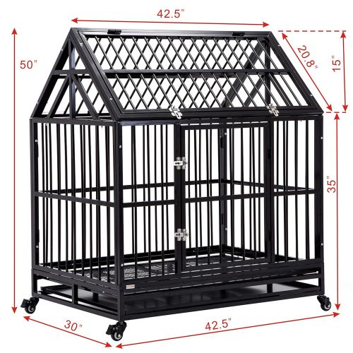  Wonline WONLINE 42 Heavy Duty Dog Cage Crate Kennel Metal Pet Playpen Portable w/Tray New House Design