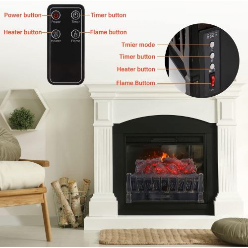  [아마존베스트]Wonlink Portable Electric Fireplace Heater，2 Element Quartz Infrared Space Heater with 3D Flame Effect