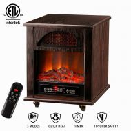Wonlink Electric Fireplace Heater 3 Element 1500W Portable,Infrared Quartz Space Heater Remote Control Black