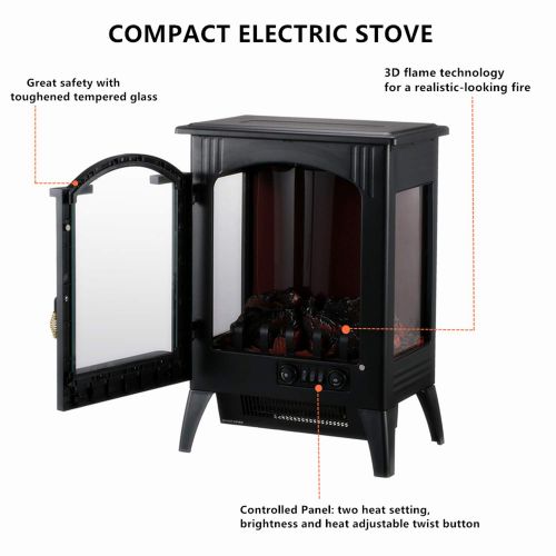  Wonlink Electric Fireplace Heater 3 Element 1500W Portable,Infrared Quartz Space Heater Remote Control Black