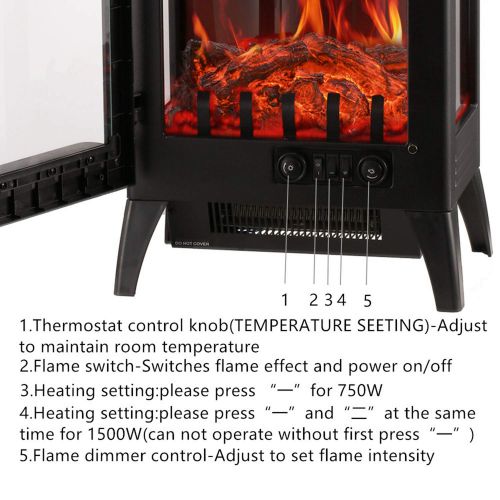  Wonlink Electric Fireplace Heater 3 Element 1500W Portable,Infrared Quartz Space Heater Remote Control Black