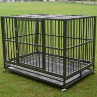 Wonlink Heavy Duty 36/42/48 inch Dog Crate Strong Folding Metal Pet Kennel Playpen with Three Prevent Escape Lock, Large Dogs Cage with Four Wheels, Black Silver