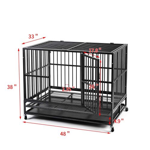  Wonlink Heavy Duty 36/42/48 inch Dog Crate Strong Folding Metal Pet Kennel Playpen with Three Prevent Escape Lock, Large Dogs Cage with Four Wheels, Black Silver