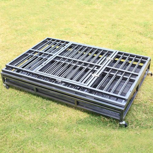  Wonlink Heavy Duty 36/42/48 inch Dog Crate Strong Folding Metal Pet Kennel Playpen with Three Prevent Escape Lock, Large Dogs Cage with Four Wheels, Black Silver