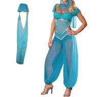 Wonolo Jasmine Genie Belly Women Dancer Arabian Nights Fancy Dress Costume