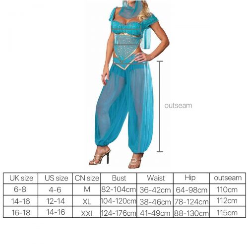  Wonolo Jasmine Genie Belly Women Dancer Arabian Nights Fancy Dress Costume