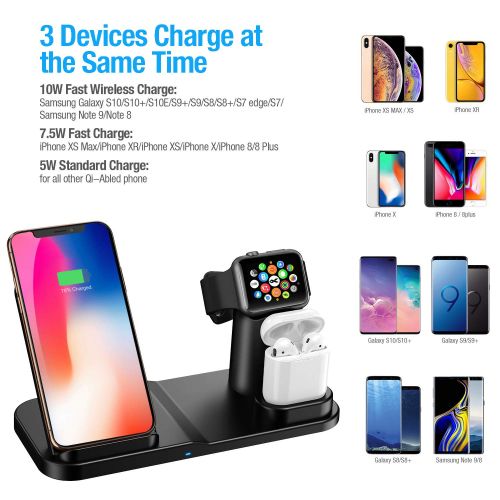  [아마존 핫딜]  [아마존핫딜]Wonsidary Wireless Charger Stander, Wireless Ladestation 3 in 1 fuer iPhone AirPods Apple Watch 4/3/2/1, iPhone XS/XS Max/XR/X/8/8 Plus, Samsung Galaxy, alle Qi-fahigen Telefone (Sc